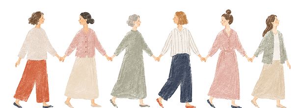 手をつないで並ぶ女性たちのイラスト